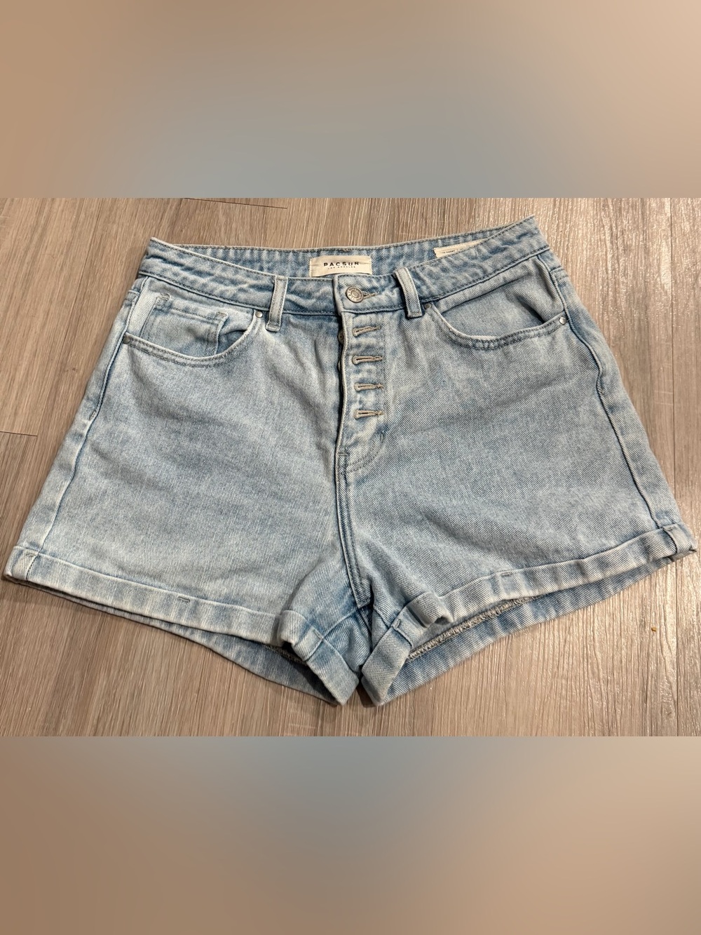 PacSun Light Blue High-Rise Button-Fly Denim Shorts